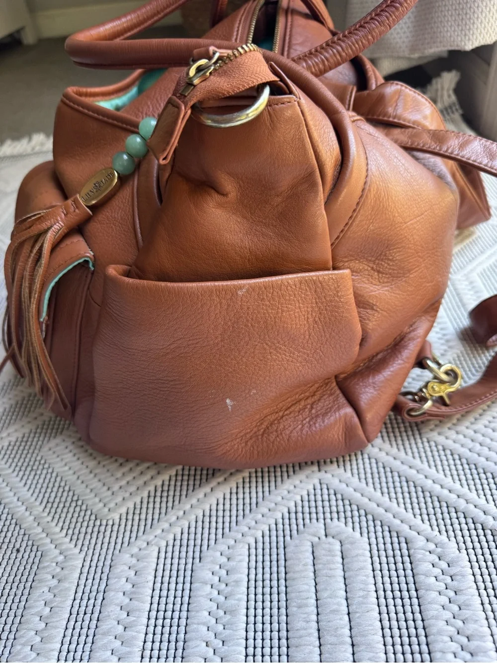 EUC Lily Jade brown leather diaper bag